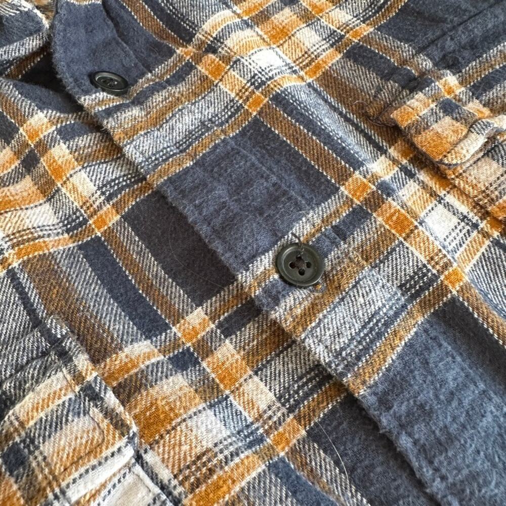 Lucky Brand Mens Large Classic Fit Plaid Flannel Shirt Blue Brown Button Up - Picture 8 of 13